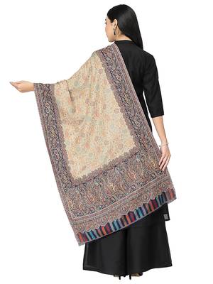 Paisan Beige & Navy Double Beam Kaani Paisely Polyester Modal Stole 3