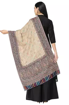 Paisan Beige & Navy Double Beam Kaani Paisely Polyester Modal Stole