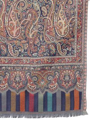 Paisan Beige & Navy Double Beam Kaani Paisely Polyester Modal Stole 4