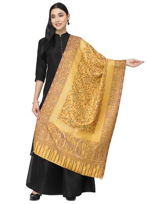 Paisan Yellow & Multi Paisely Self Design Modal & Lurex Stole 1