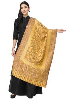 Paisan Yellow & Multi Paisely Self Design Modal & Lurex Stole