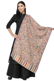 Paisan Cream & Multi Floral Self Design Modal Stole