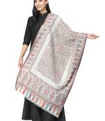 Lush White & Multi Paisely Self Design Polywool Stole