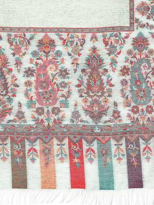 Lush White & Multi Paisely Self Design Polywool Stole 4