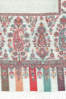 Lush White & Multi Paisely Self Design Polywool Stole