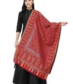 Lush Maroon & Multi Paisely Self Design Polywool Stole