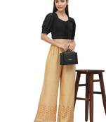 Beige Cotton Lycra Solid Chicken Palazzos