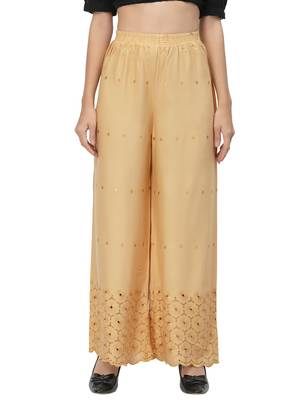 Beige Cotton Lycra Solid Chicken Palazzos 2