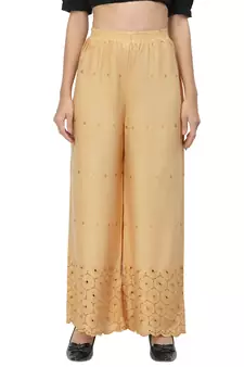 Beige Cotton Lycra Solid Chicken Palazzos