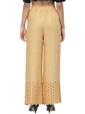 Beige Cotton Lycra Solid Chicken Palazzos 3