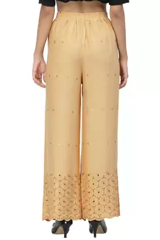 Beige Cotton Lycra Solid Chicken Palazzos