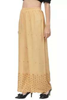 Beige Cotton Lycra Solid Chicken Palazzos