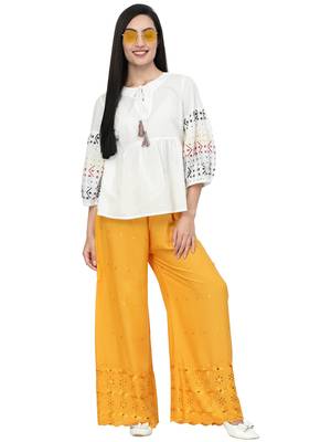 Mustard Cotton Lycra Solid Chicken Palazzos 1