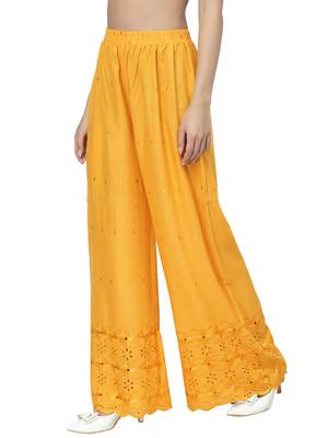 Mustard Cotton Lycra Solid Chicken Palazzos 2