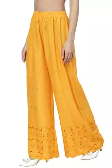 Mustard Cotton Lycra Solid Chicken Palazzos