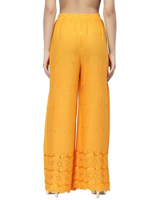 Mustard Cotton Lycra Solid Chicken Palazzos 3