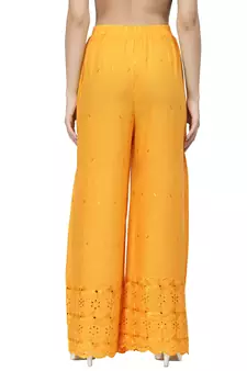 Mustard Cotton Lycra Solid Chicken Palazzos
