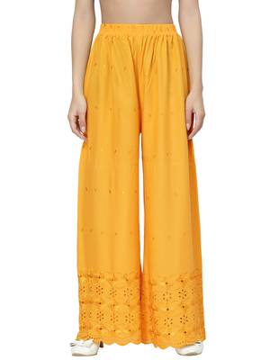 Mustard Cotton Lycra Solid Chicken Palazzos 4