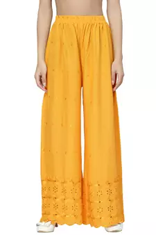 Mustard Cotton Lycra Solid Chicken Palazzos