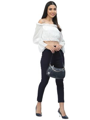 Navy Blue Cotton Lycra Solid Cigarette Pants 1