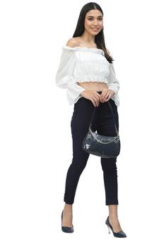 Navy Blue Cotton Lycra Solid Cigarette Pants