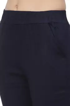 Navy Blue Cotton Lycra Solid Cigarette Pants
