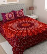 UniqChoice Maroon Color 100% Cotton Badmeri Printed King Size Bedsheet With 2 Pillow Cover(D-1007NMaroon)
