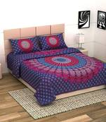 UniqChoice Purple Color 100% Cotton Badmeri Printed King Size Bedsheet With 2 Pillow Cover(D-1010NPurple)