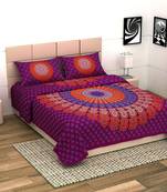 UniqChoice Maroon Color 100% Cotton Badmeri Printed King Size Bedsheet With 2 Pillow Cover(D-1010NMaroon)