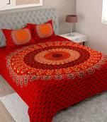 UniqChoice Red Color 100% Cotton Badmeri Printed King Size Bedsheet With 2 Pillow Cover(D-1010NRed)
