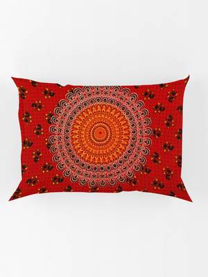 UniqChoice Red Color 100% Cotton Badmeri Printed King Size Bedsheet With 2 Pillow Cover(D-1010NRed) 5