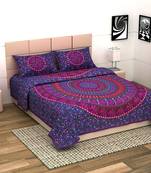 UniqChoice Purple Color 100% Cotton Badmeri Printed King Size Bedsheet With 2 Pillow Cover(D-1022NPurple)