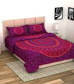 UniqChoice Maroon Color 100% Cotton Badmeri Printed King Size Bedsheet With 2 Pillow Cover(D-1022NMaroon)
