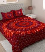 UniqChoice Maroon Color 100% Cotton Badmeri Printed King Size Bedsheet With 2 Pillow Cover(D-1047NMaroon)