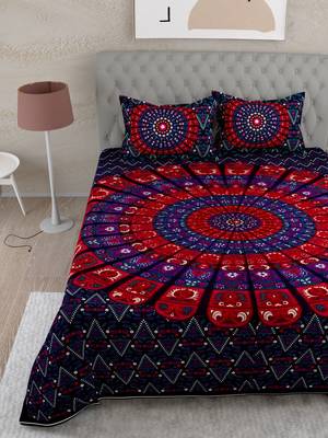 UniqChoice Purple Color 100% Cotton Badmeri Printed King Size Bedsheet With 2 Pillow Cover(D-1047NPurple) 2