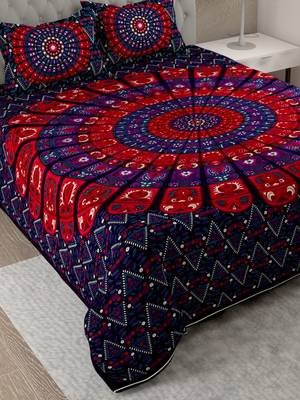 UniqChoice Purple Color 100% Cotton Badmeri Printed King Size Bedsheet With 2 Pillow Cover(D-1047NPurple) 3