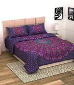 UniqChoice Purple Color 100% Cotton Badmeri Printed King Size Bedsheet With 2 Pillow Cover(D-2006NPurple)