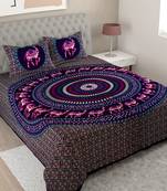 UniqChoice Purple Color 100% Cotton Badmeri Printed King Size Bedsheet With 2 Pillow Cover(D-2008NPurple)