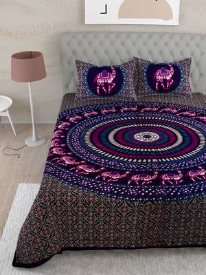 UniqChoice Purple Color 100% Cotton Badmeri Printed King Size Bedsheet With 2 Pillow Cover(D-2008NPurple) 2