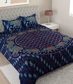 UniqChoice Purple Color 100% Cotton Badmeri Printed King Size Bedsheet With 2 Pillow Cover(D-2009NPurple)