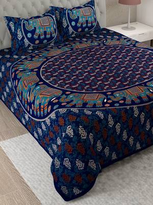 UniqChoice Purple Color 100% Cotton Badmeri Printed King Size Bedsheet With 2 Pillow Cover(D-2009NPurple) 3