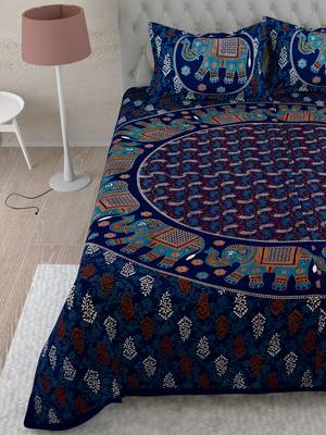 UniqChoice Purple Color 100% Cotton Badmeri Printed King Size Bedsheet With 2 Pillow Cover(D-2009NPurple) 4