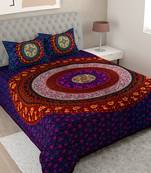 UniqChoice Purple Color 100% Cotton Badmeri Printed King Size Bedsheet With 2 Pillow Cover(D-2010NPurple)