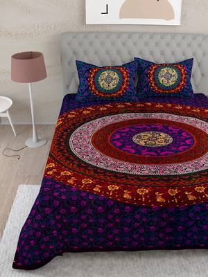UniqChoice Purple Color 100% Cotton Badmeri Printed King Size Bedsheet With 2 Pillow Cover(D-2010NPurple) 2