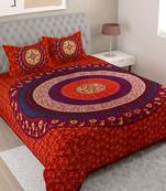 UniqChoice Red Color 100% Cotton Badmeri Printed King Size Bedsheet With 2 Pillow Cover(D-2010NRed)