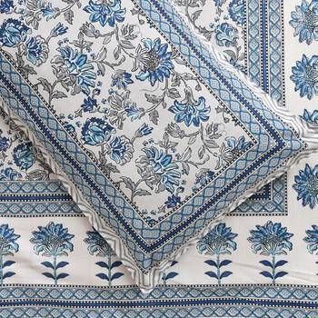 UNIQCHOICE 180 TC Blue Color Floral Printed King Size Bedsheet With 2 Pillow Cover (ELEG-20-Blue) 5