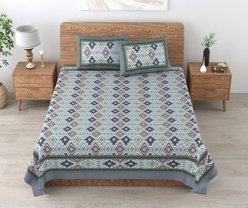 UniqChoice 180 TC Grey Color Floral Printed King Size Bedsheet With 2 Pillow Cover (ELEG-45-Grey)