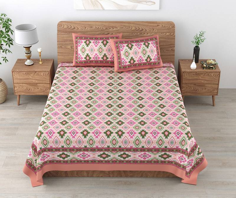 UniqChoice 180 TC Pink Color Floral Printed King Size Bedsheet With 2 Pillow Cover (ELEG-45-Pink)