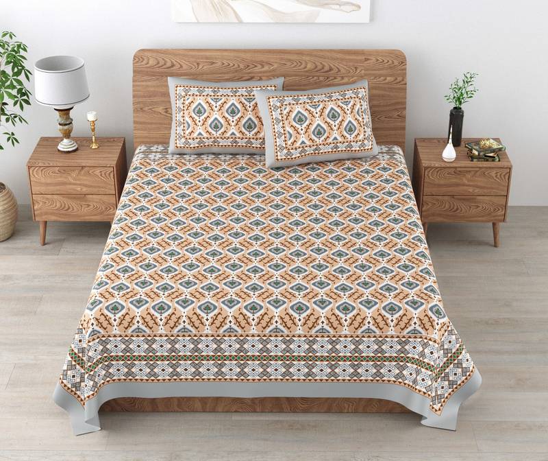 UniqChoice 180 TC Grey Color Floral Printed King Size Bedsheet With 2 Pillow Cover (ELEG-47-Grey)