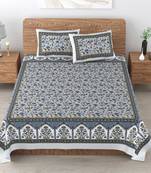 UniqChoice 180 TC Grey Color Floral Printed King Size Bedsheet With 2 Pillow Cover (ELEG-51-Grey)